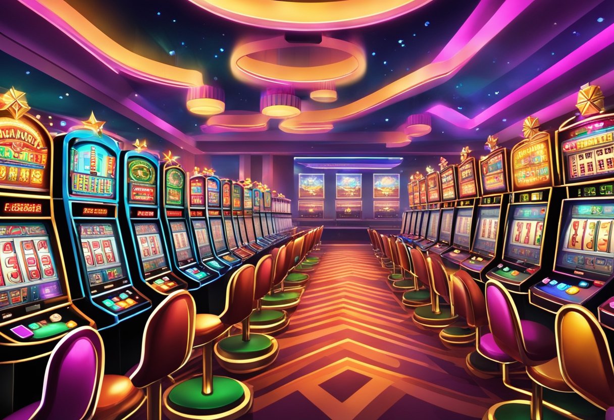 Bright lights, rows of slot machines, and card tables fill the bustling casino online. The atmosphere is electric with excitement and anticipation